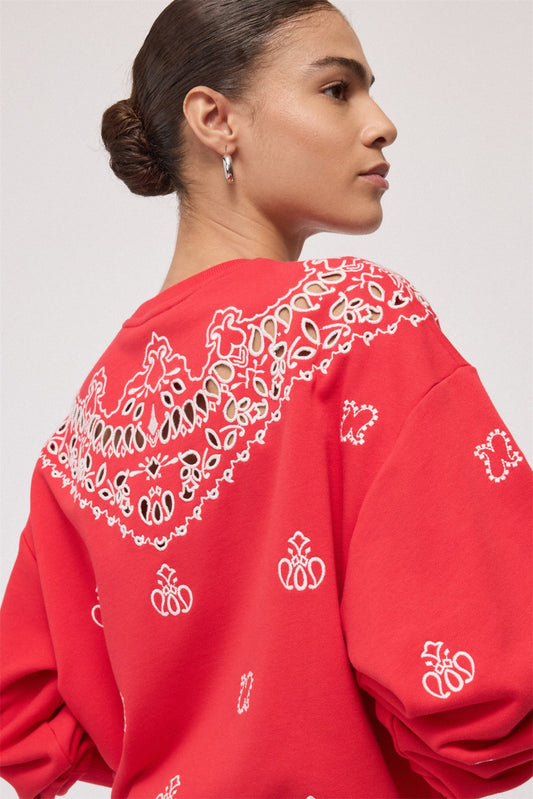 OTTOD'AME - Felpa in cotone con ricamo bandana