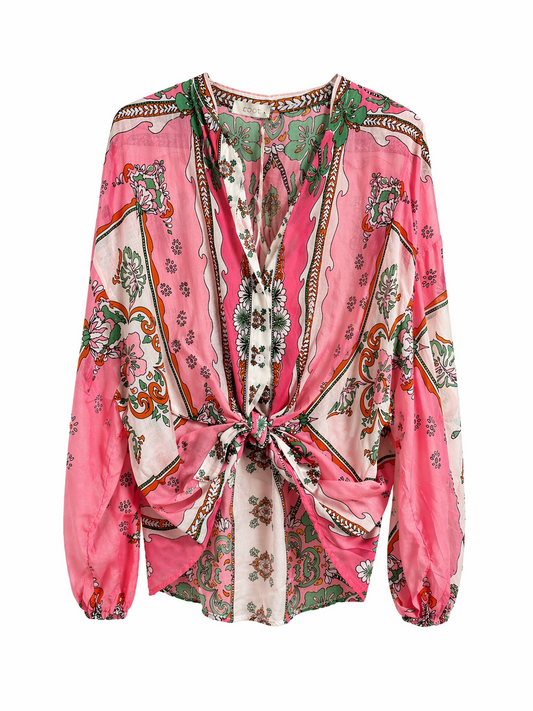 ROOT – Camicia Nodo Mussola di Cotone Stampata Fiori | Taglia Unica
