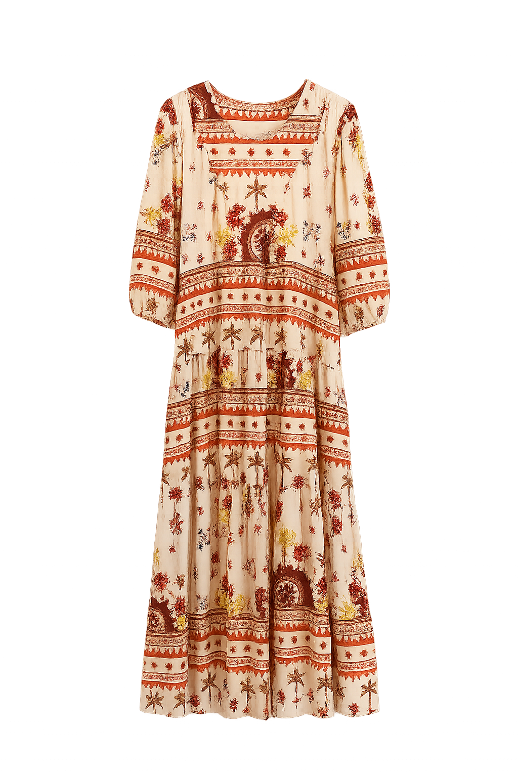 LUNA LLENA-Abito Midi Stampa Boho con Ricamo