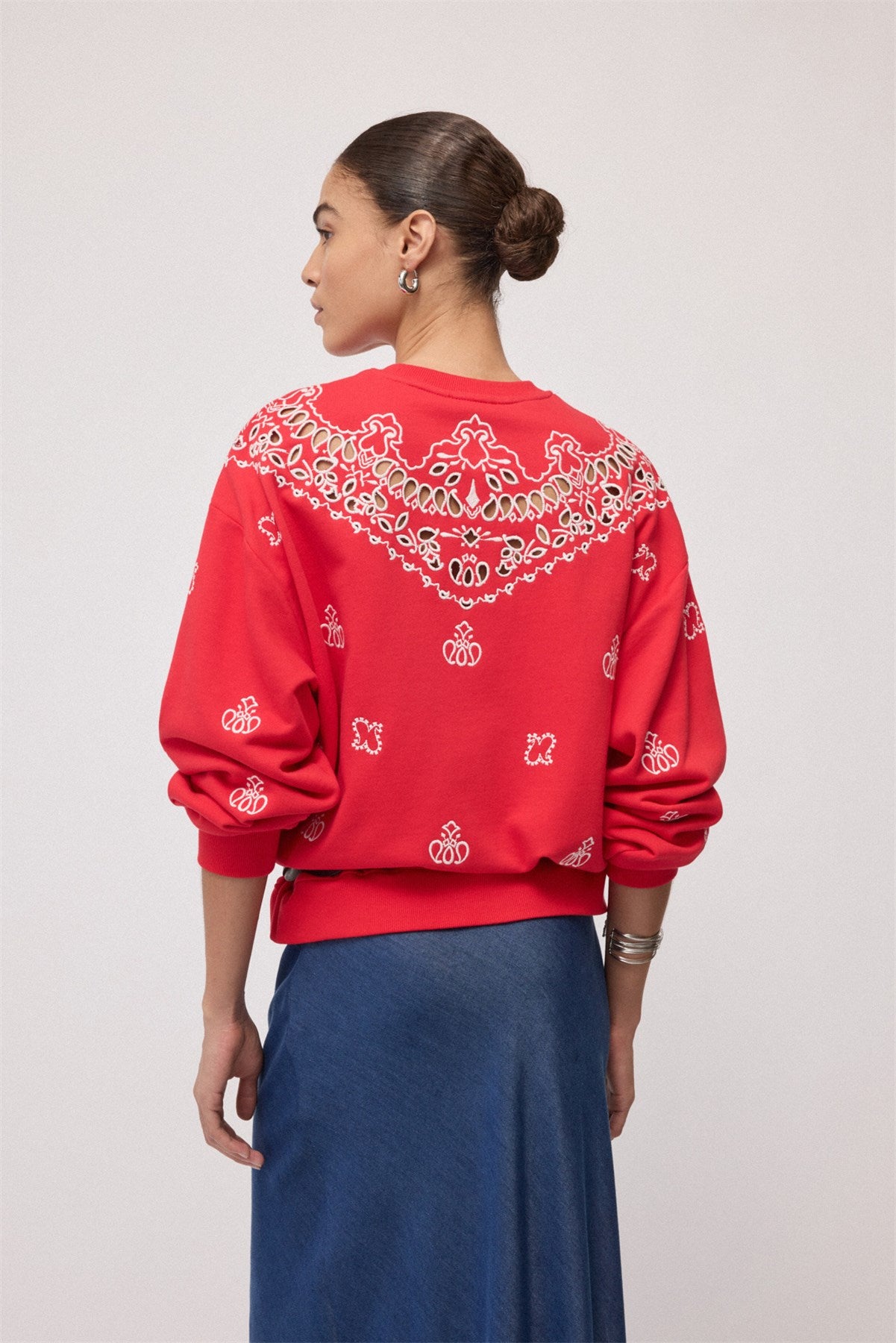 OTTOD'AME - Felpa in cotone con ricamo bandana
