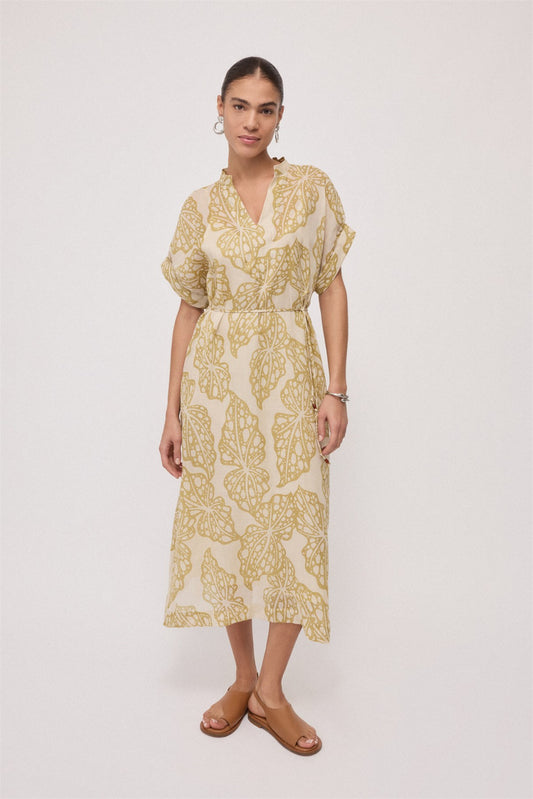 OTTOD'AME-Abito midi in ramiè stampato