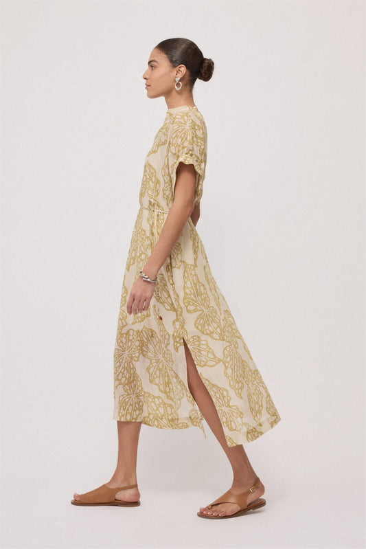 OTTOD'AME-Abito midi in ramiè stampato